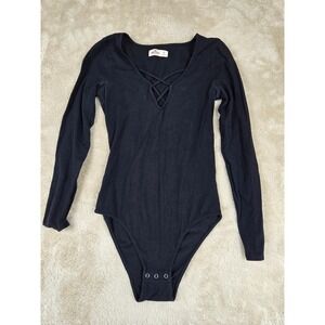 HOLLISTER Black‎ Long Sleeve Crisscross Neck Bodysuit Womens Size S